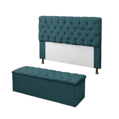 Kit Cabeceira e Calçadeira Baú Mirage King 195cm Renascer Decor:Azul Turquesa