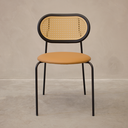 Ver imagem 2 de Cadeira Jantar Velvet Encosto Rattan Assento Estofado Caramelo