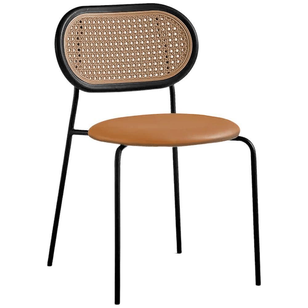 Cadeira Jantar Velvet Encosto Rattan Assento Estofado Caramelo