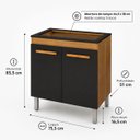 Ver imagem 4 de Balcão 75,5cm para Cooktop 5 Bocas Cor Freijó Preto Pés Reguláveis Prateleira 2 Portas