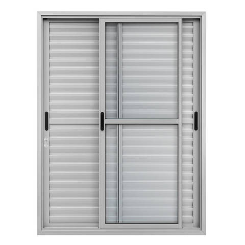 Porta Balcão de Aluminio Brilhante 3 Folhas Móveis Linha 25 com Fechadura 2,10x1,20
