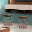 Ver imagem 3 de Puff Decorativo Estofado Onix Com Armação Bronze Para Sala
