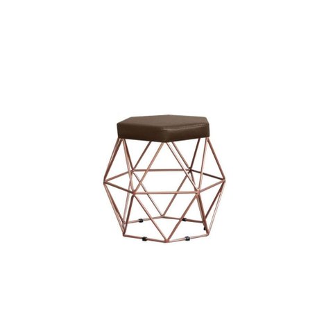 Puff Decorativo Estofado Onix Com Armação Bronze Para Sala