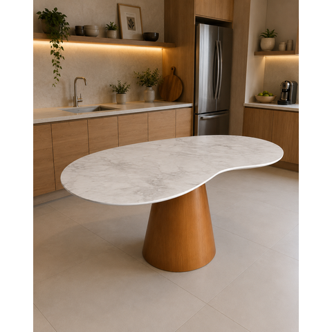 Mesa Organica de Jantar Sávia MDF Atenna Acetinado 140x90cm Cone Freijó