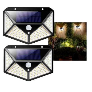 Luminária Solar Luz Refletor 100 Led Jardim com Sensor