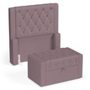 Ver imagem 1 de Cabeceira e Calçadeira Báu Solteiro Atena 90cm Capitonê Veludo Rosê - Desk Design