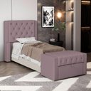 Ver mais imagens de Cabeceira e Calçadeira Báu Solteiro Atena 90cm Capitonê Veludo Rosê - Desk Design