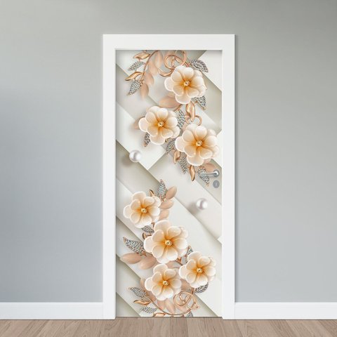 Adesivo de Porta - Flores Pérolas