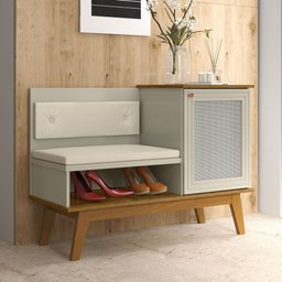 Sapateira com banco e 1 porta Charlotte - Off White/Cumaru - 1