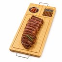 Ver imagem 1 de Tábua de Churrasco com Molheira e Garfinhos Kit em Madeira de Pinus para Servir Petiscos e Carnes