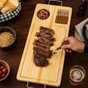 Ver imagem 6 de Tábua de Churrasco com Molheira e Garfinhos Kit em Madeira de Pinus para Servir Petiscos e Carnes