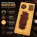 Ver imagem 3 de Tábua de Churrasco com Molheira e Garfinhos Kit em Madeira de Pinus para Servir Petiscos e Carnes