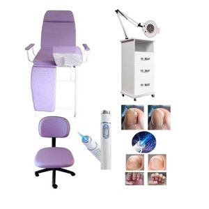 Kit Maca Podologia Roxa Mocho Exaustor com Luminária Armário 3 Gavetas Brindes Fiscomed Kit Cadeira 