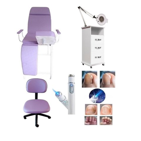Kit Maca Podologia Roxa Mocho Exaustor com Luminária Armário 3 Gavetas Brindes Fiscomed Kit Cadeira 