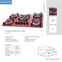 Cooktop 5 Bocas À Gás com Tripla Chama Superautomático Suggar Bivolt - 6 Cooktop 5 Bocas À Gás com Tripla Chama Superautomático Suggar Bivolt - 6