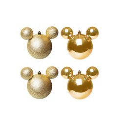 Jogo Bola Natal Mickey Lisa e Glitter Dourado Disney 8cm 4 unidades - Cromus - 1