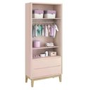 Ver imagem 4 de Jogo de Quarto Classic Guarda Roupa 2 Portas e Cômoda MDF Rosa Fosco com Pés Madeira Natural