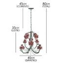Ver imagem 2 de Lustre De Ferro Com Flores Artesanais para Decoração de Sala Vintage - Azul Claro & Rosa