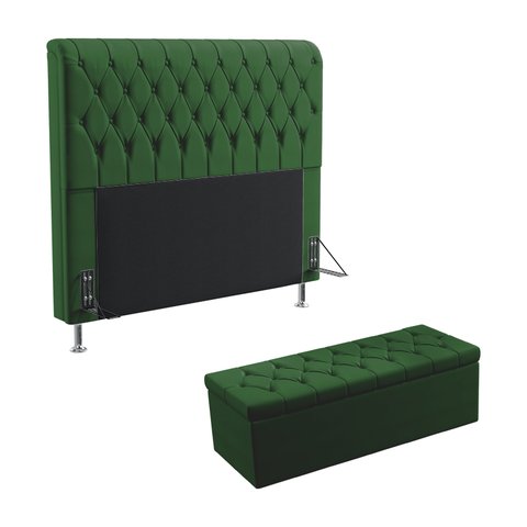 Kit Cabeceira Estofada Decorativa Para Cama Box Bellatrix 140 Casal e Calçadeira Sagitarius Sued Ver