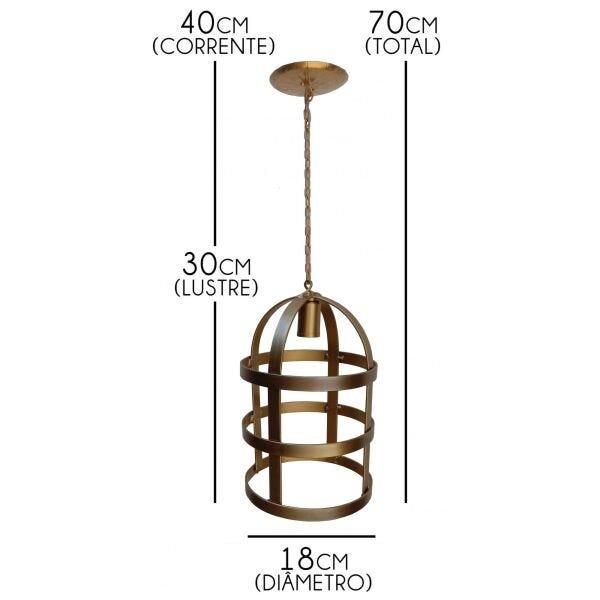 Luminária Gaiola Rustica de Ferro para Quarto Pequeno Linda Decoração - Dourado - 2