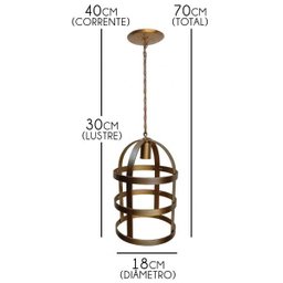 Lindo Lustre de Ferro Gaiola Rustica para Sacada de Apartamento - Dourado - 2