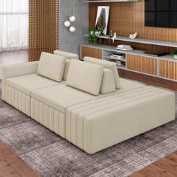 Sofá Ilha com Puff para Sala Living 265cm Amber M03 Linho Cru - Lyam Decor - 2