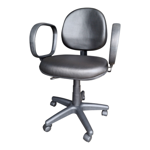 Cadeira Executiva com Lâmina, Braços Fixos e Base Giratória, Tecido Courvim Sintético na Cor Preto