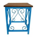 Ver imagem 1 de Mesa de Cabeceira De Ferro E Madeira Decoração para Quarto de Casal Colonial - Azul Turquesa