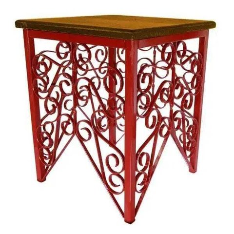 Mesa de Cabeceira Quarto de Ferro e Madeira de Demolição Rustico Artesanal - Vermelho