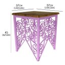 Ver imagem 2 de Mesa de Cabeceira de Ferro e Madeira de Demolição Rustico Artesanal - Rosa