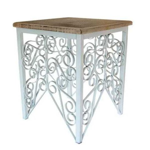 Mesa de Cabeceira Quarto de Ferro e Madeira de Demolição Rustico Artesanal - Branco