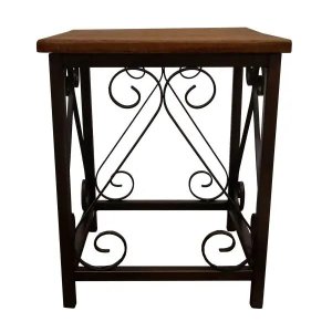 Mesa de Cabeceira De Ferro E Madeira Decoração para Quarto de Casal Colonial