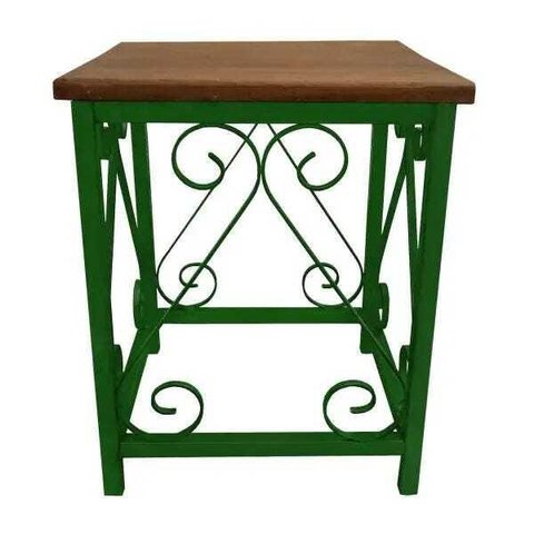 Mesa de Cabeceira De Ferro E Madeira Decoração para Quarto de Casal Colonial - Verde