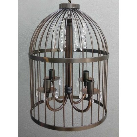 Pendente de Ferro com Cristais Linda Gaiola para Iluminação de Varanda Colonial - Verniz