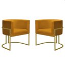 Ver imagem 1 de Kit 2 Poltronas Reforçada Decorativa Sala Nayara Base Ferro Dourado Suede Mostarda