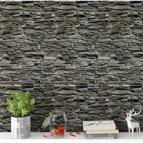 Papel de Parede Adesivo Pedras Canjiquinha Preto e Cinza
