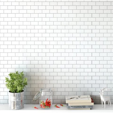 Papel de Parede Adesivo Pedras Tijolinhos Brancos