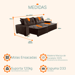 Sofá Retrátil e Reclinável 2,70m Molas Ensacadas Suede Hollywood - 3