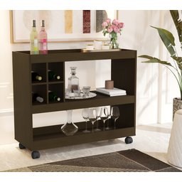 Aparador Buffet com Adega Integrada e Rodízios para Sala de Jantar - Canela - 2