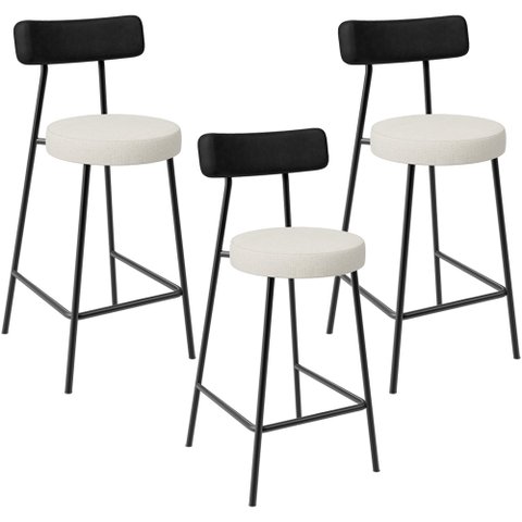 Kit 03 Banquetas Baixa Cozinha Sala Jantar Bancada Milão L02 Couríssimo Preto Champagne - lyam decor