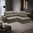 Ver imagem 3 de Sofá 3 Lugares Retrátil Reclinável Chaise Direito 243cm Solin F04 Veludo Marrom Claro - Lyam Decor
