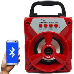 Caixa Som Amplificada Portátil Bluetooth Mp3 Fm USB SD Aux Bateria 6W Rms Grasep D-Bh1064 Vermelha - 1
