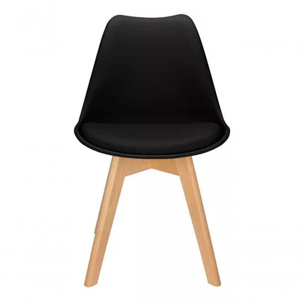 Kit C|7 Cadeira Leda Preta Charles Eames Wood Com Almofada - 4