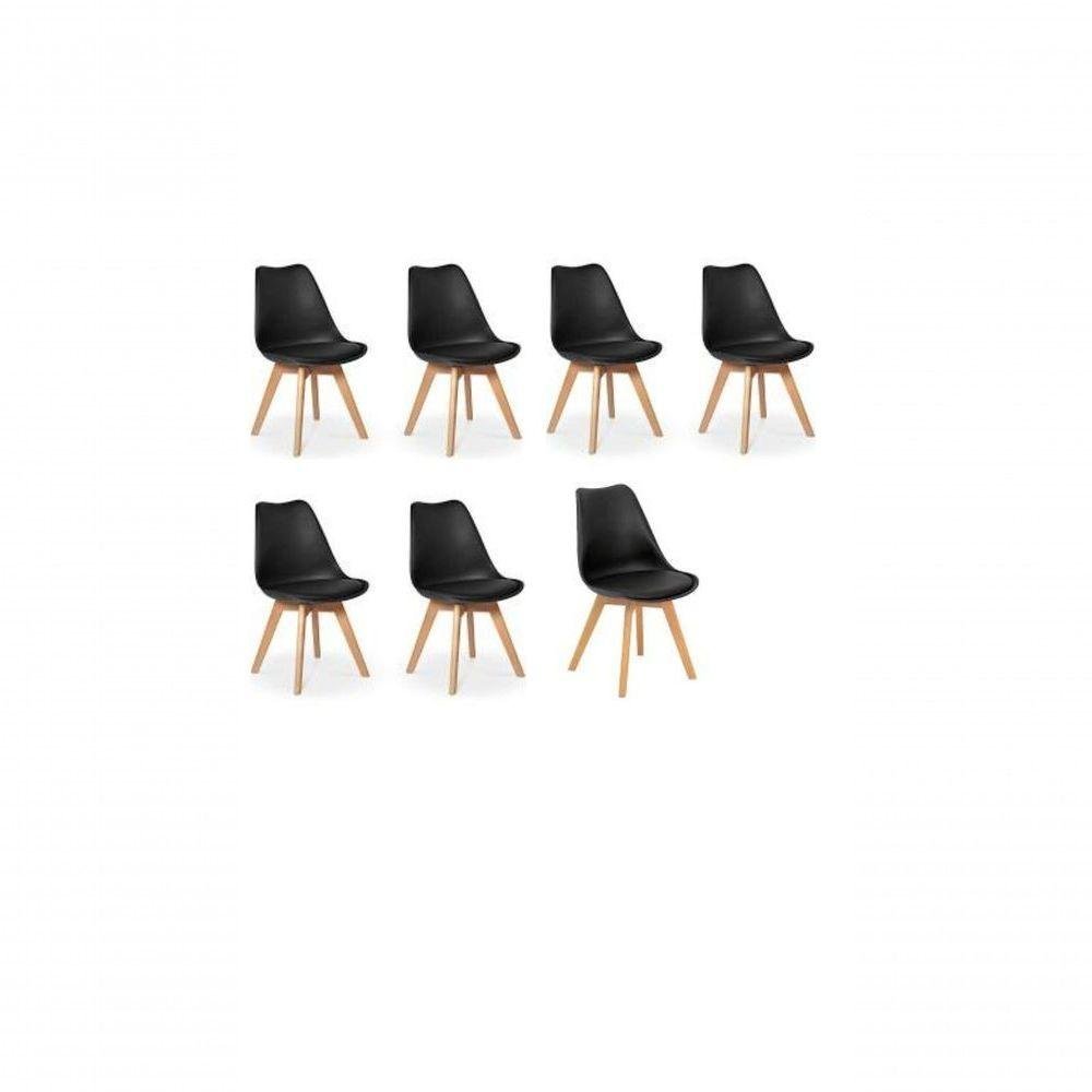 Kit C|7 Cadeira Leda Preta Charles Eames Wood Com Almofada - 1