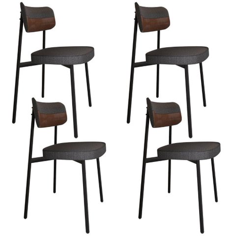 Kit 04 Cadeiras Estofada para Sala de Jantar Astrid Preto C01 Linho Preto Courino Whisky - Lyam