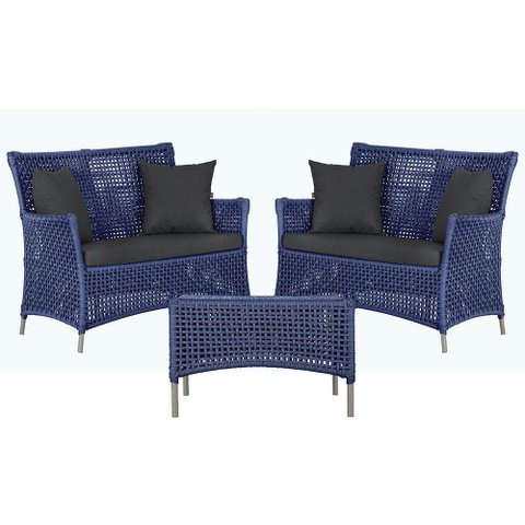 2 Sofás e Mesa Igapó Alumínio Fendi Corda Náutica E11 Trama Azul