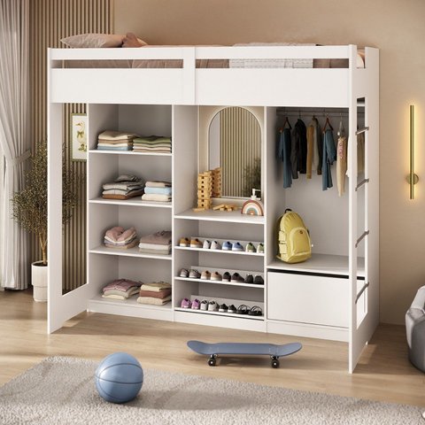 Cama Juvenil Multifuncional com Closet e 1 Gaveta Luna Branco Espresso Moveis