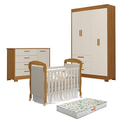Quarto de Bebê Zaki com Berço Americano Danny Areia Savana Acetinado com Colchão Gazin - Reller