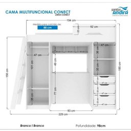 Cama de Solteiro Multifuncional MDF Conect Santos Andirá - 3 Cama de Solteiro Multifuncional MDF Conect Santos Andirá - 3