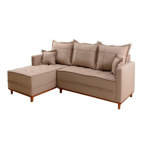 Sofá com Chaise Ônix Vivaro Decor Linho Bege Dourado